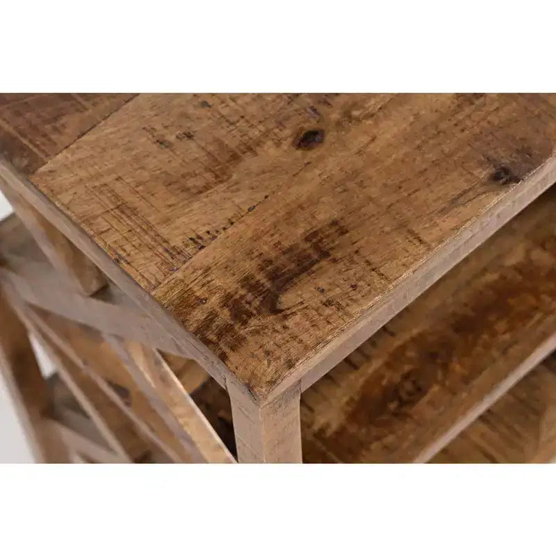 Jofran, tavolino accentuato X-Side moderno rustico in legno massello Global Archive con due ripiani - colore oro