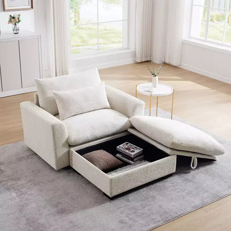 Divano: Divano profondo in velluto a coste beige per un living moderno