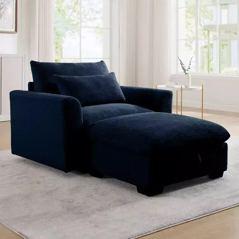 Divano: Divano profondo in velluto a coste beige per un living moderno
