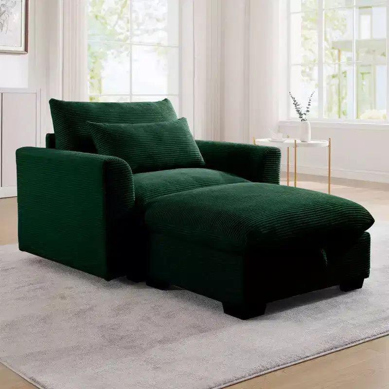 Divano: Divano profondo in velluto a coste beige per un living moderno