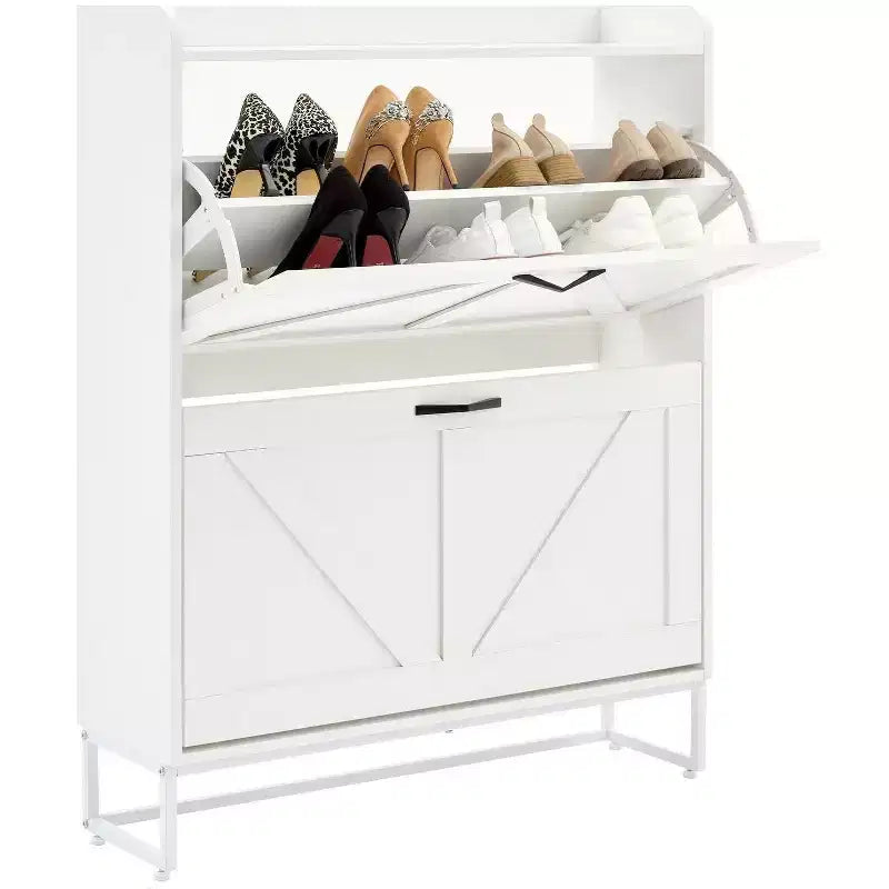 Hyleory Shoe Cabinet Organizers and Storage, Hidden Shoe Rack with 2 Flip Drawers Doors, Tall Narrow Shoe Cabinet,Shoe Organizer for entryway, Hallway