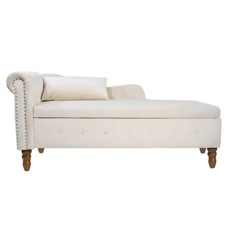 Moderna chaise longue imbottita con bracciolo arrotolato, divano da interno, poltrona lounge in velluto con contenitore e cuscino