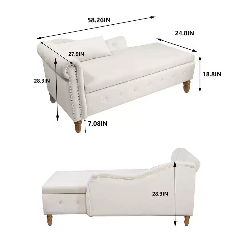 Moderna chaise longue imbottita con bracciolo arrotolato, divano da interno, poltrona lounge in velluto con contenitore e cuscino