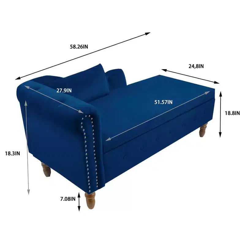 Moderna chaise longue imbottita con bracciolo arrotolato, divano da interno, poltrona lounge in velluto con contenitore e cuscino