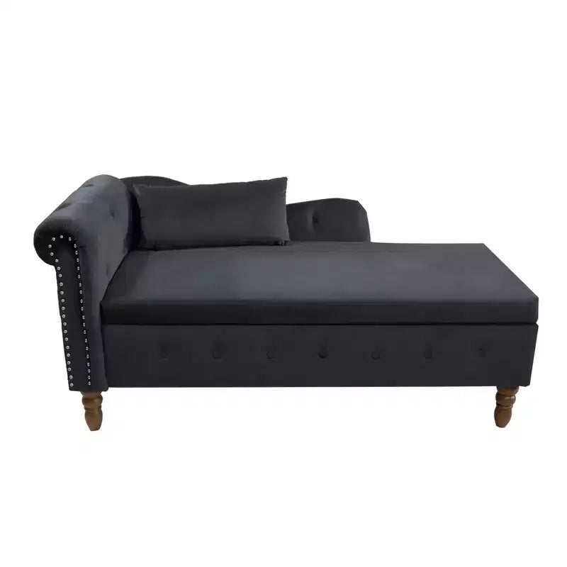 Moderna chaise longue imbottita con bracciolo arrotolato, divano da interno, poltrona lounge in velluto con contenitore e cuscino