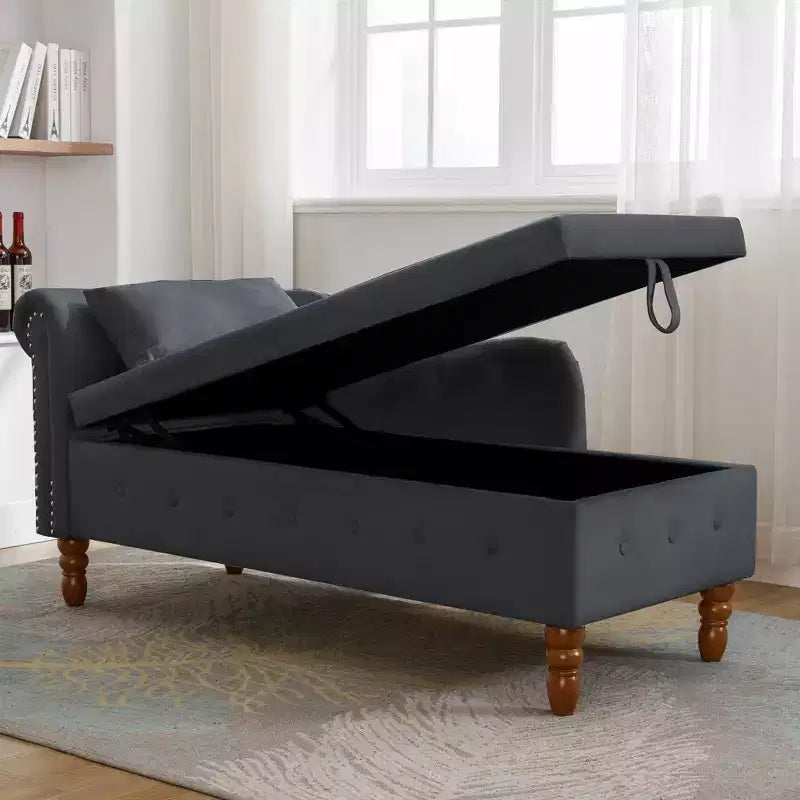 Moderna chaise longue imbottita con bracciolo arrotolato, divano da interno, poltrona lounge in velluto con contenitore e cuscino