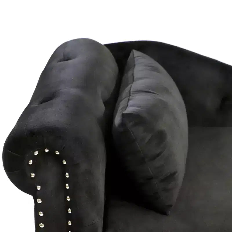 Moderna chaise longue imbottita con bracciolo arrotolato, divano da interno, poltrona lounge in velluto con contenitore e cuscino