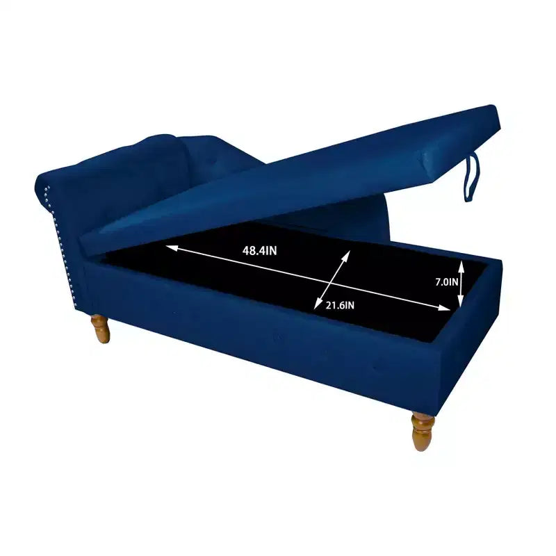 Moderna chaise longue imbottita con bracciolo arrotolato, divano da interno, poltrona lounge in velluto con contenitore e cuscino