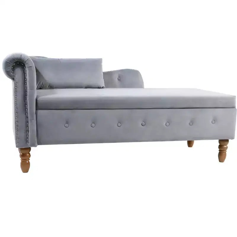 Moderna chaise longue imbottita con bracciolo arrotolato, divano da interno, poltrona lounge in velluto con contenitore e cuscino