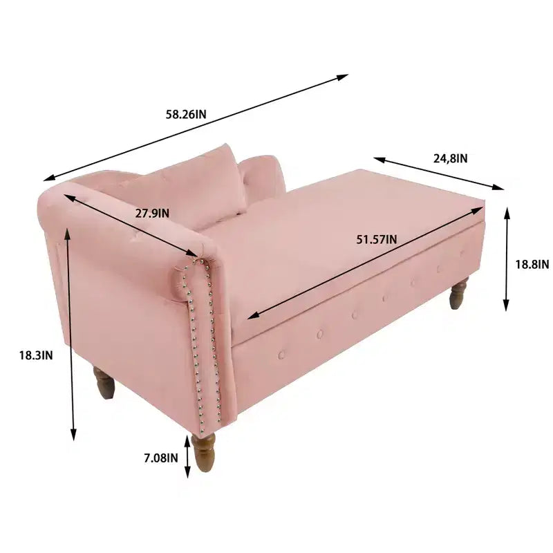 Moderna chaise longue imbottita con bracciolo arrotolato, divano da interno, poltrona lounge in velluto con contenitore e cuscino
