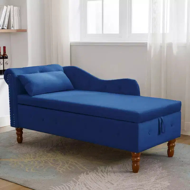 Moderna chaise longue imbottita con bracciolo arrotolato, divano da interno, poltrona lounge in velluto con contenitore e cuscino