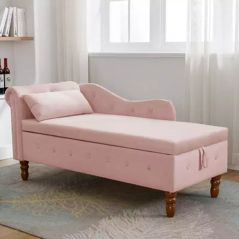Moderna chaise longue imbottita con bracciolo arrotolato, divano da interno, poltrona lounge in velluto con contenitore e cuscino