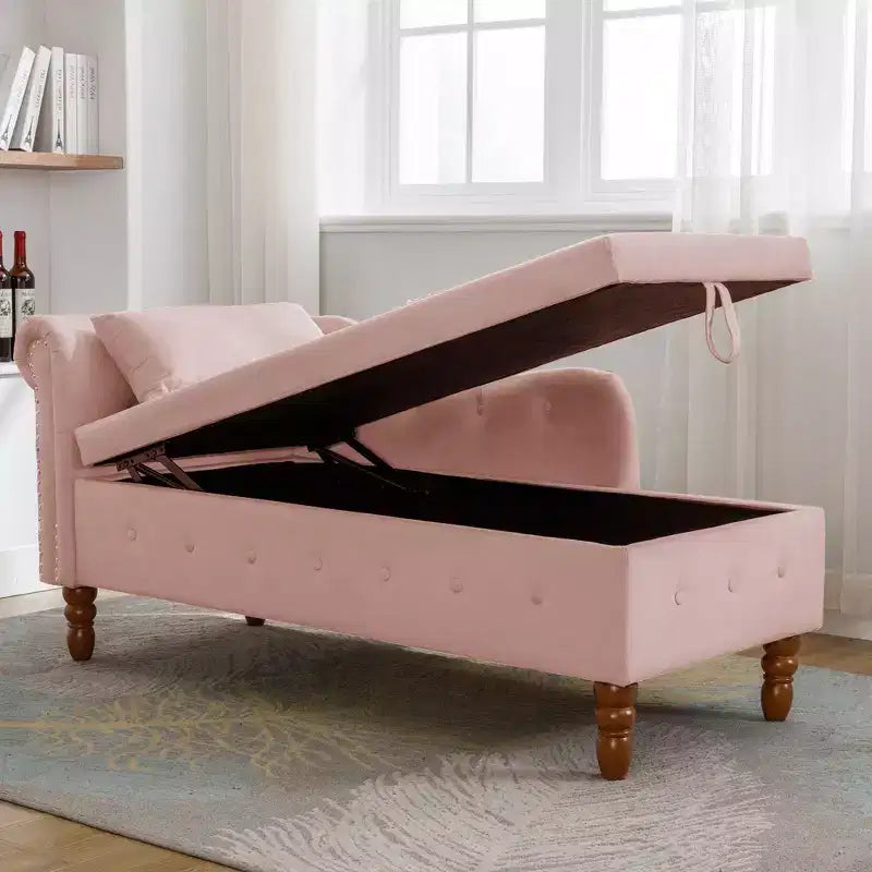 Moderna chaise longue imbottita con bracciolo arrotolato, divano da interno, poltrona lounge in velluto con contenitore e cuscino