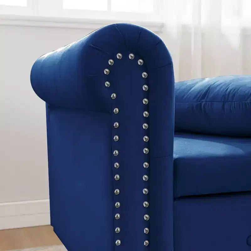 Moderna chaise longue imbottita con bracciolo arrotolato, divano da interno, poltrona lounge in velluto con contenitore e cuscino