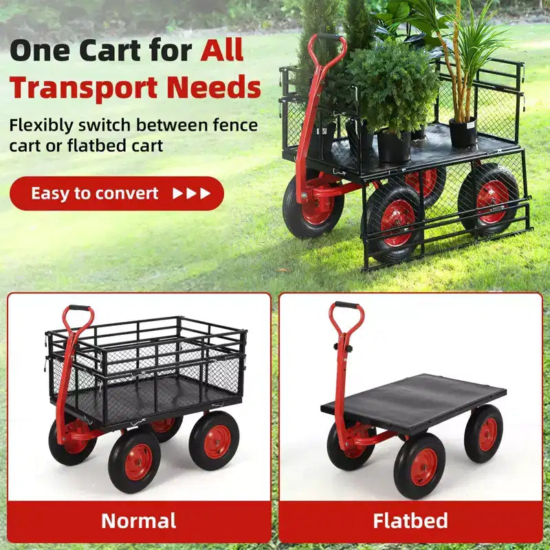 Carriola da Giardino in Acciaio da 880 libbre/1400 libbre, Carrello da Giardino Robusto, Carrello Utilitario in Metallo, Ruote da 10 Pollici Perfetto per Giardino, Fattoria, Cortile