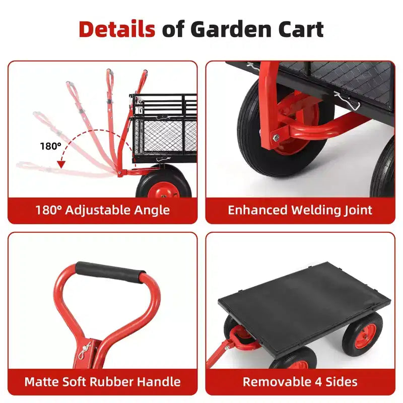 Carriola da Giardino in Acciaio da 880 libbre/1400 libbre, Carrello da Giardino Robusto, Carrello Utilitario in Metallo, Ruote da 10 Pollici Perfetto per Giardino, Fattoria, Cortile