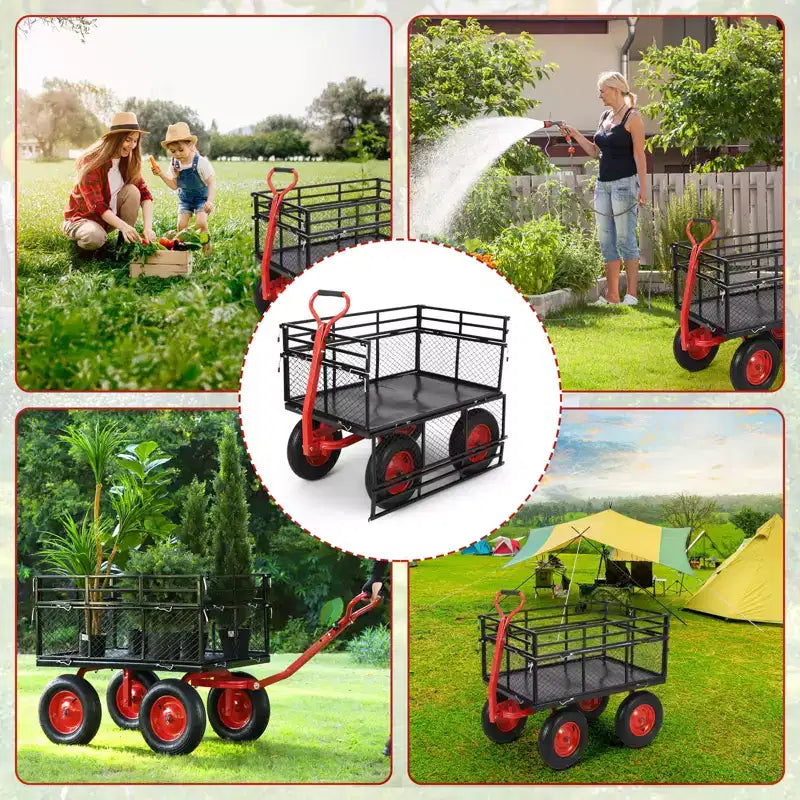 Carriola da Giardino in Acciaio da 880 libbre/1400 libbre, Carrello da Giardino Robusto, Carrello Utilitario in Metallo, Ruote da 10 Pollici Perfetto per Giardino, Fattoria, Cortile
