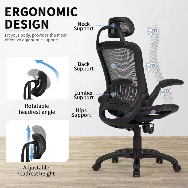 Sedia da Ufficio Girevole ad Alto Schienale in Mesh con Altezza Regolabile