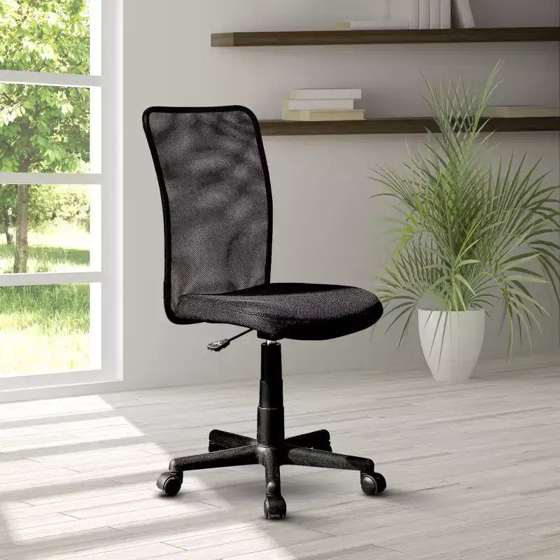 Okak Armless Mesh Office Chair, Desk Chair with Adjustable Height and Universal Wheels, Comfy Chair for Office, Home, Black