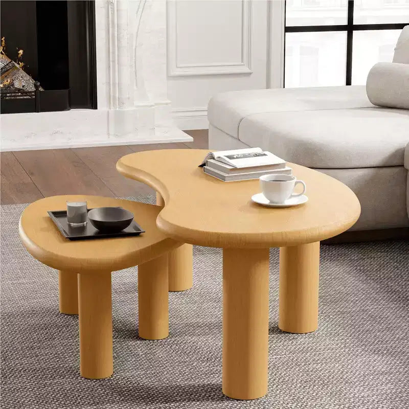 Set di tavolini da caffè in legno a forma di anacardio, di colore nero per soggiorno e camera da letto, beige
