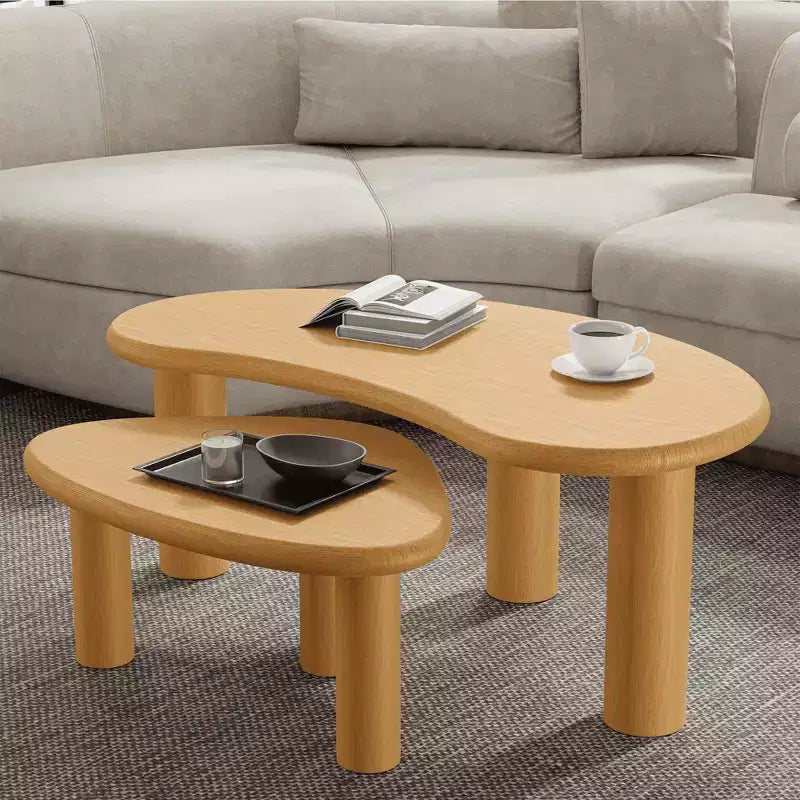 Set di tavolini da caffè in legno a forma di anacardio, di colore nero per soggiorno e camera da letto, beige