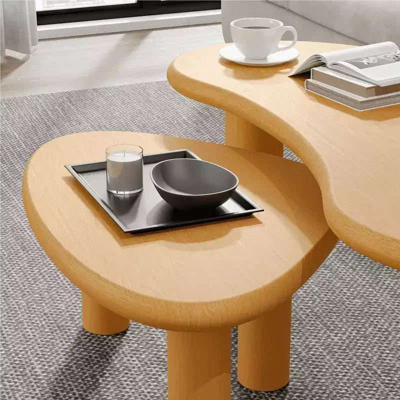 Set di tavolini da caffè in legno a forma di anacardio, di colore nero per soggiorno e camera da letto, beige