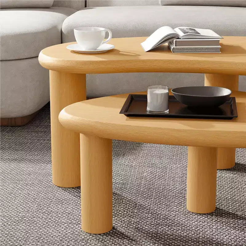 Set di tavolini da caffè in legno a forma di anacardio, di colore nero per soggiorno e camera da letto, beige