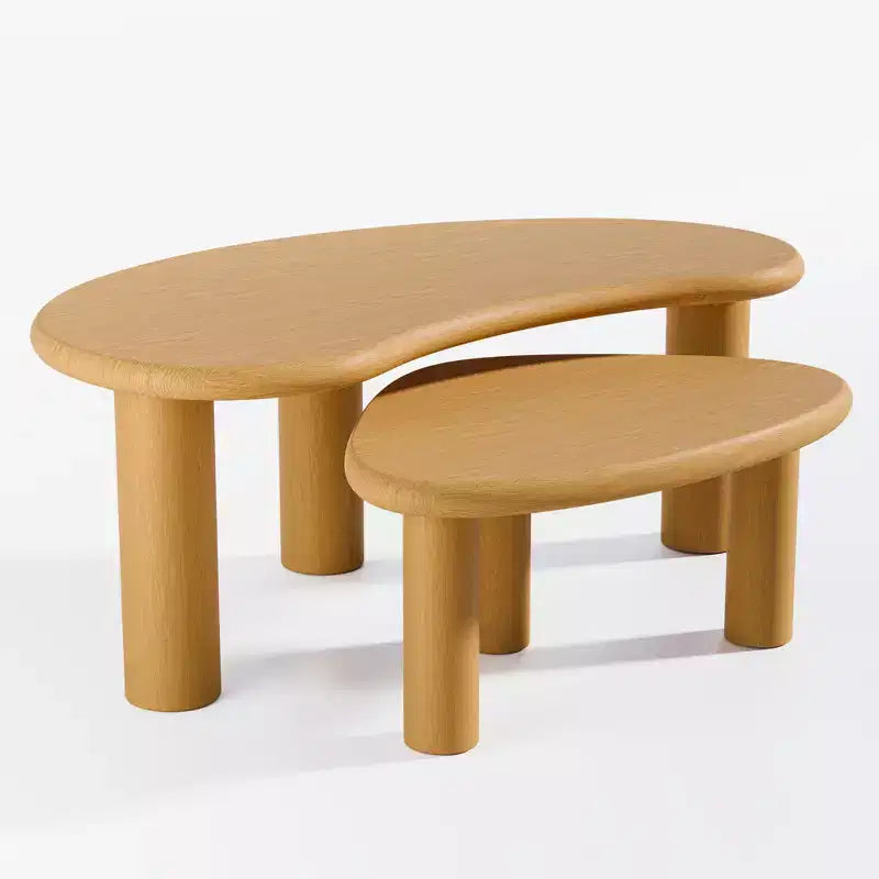 Set di tavolini da caffè in legno a forma di anacardio, di colore nero per soggiorno e camera da letto, beige