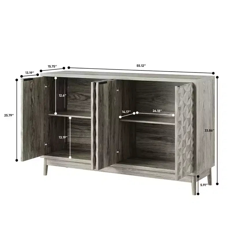 Madia moderna, Madia buffet con 4 ante dal design geometrico elegante, Credenza per soggiorno, ufficio, cucina