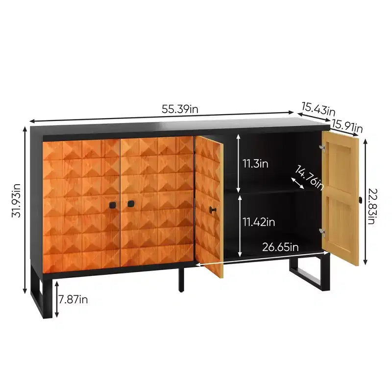 Madia moderna, Madia buffet con 4 ante dal design geometrico elegante, Credenza per soggiorno, ufficio, cucina