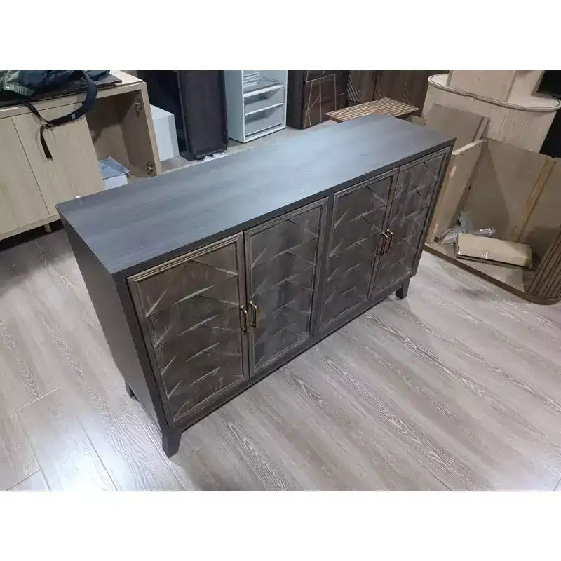 Madia moderna, Madia buffet con 4 ante dal design geometrico elegante, Credenza per soggiorno, ufficio, cucina
