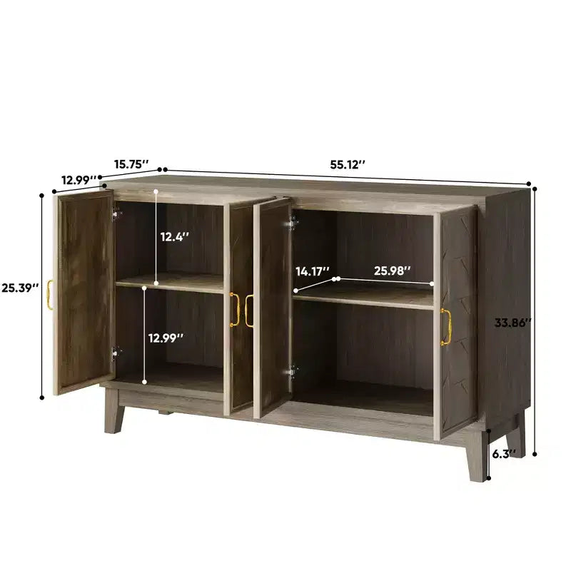 Madia moderna, Madia buffet con 4 ante dal design geometrico elegante, Credenza per soggiorno, ufficio, cucina
