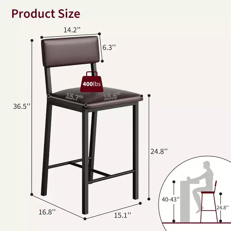 Set di 4 sgabelli da bar, sgabelli da bancone alti 63,5 cm con schienale ergonomico, seduta in pelle PU, struttura in metallo resistente per cucina, bar, ristorante
