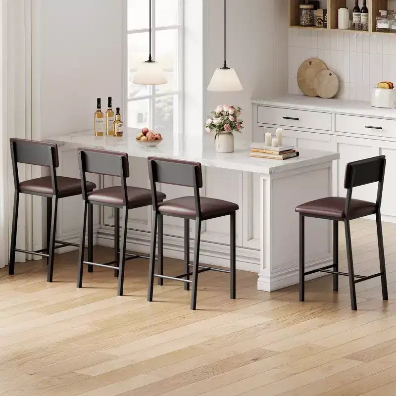 Set di 4 sgabelli da bar, sgabelli da bancone alti 63,5 cm con schienale ergonomico, seduta in pelle PU, struttura in metallo resistente per cucina, bar, ristorante