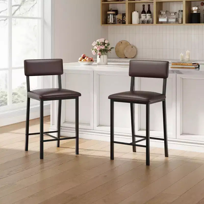 Set di 4 sgabelli da bar, sgabelli da bancone alti 63,5 cm con schienale ergonomico, seduta in pelle PU, struttura in metallo resistente per cucina, bar, ristorante