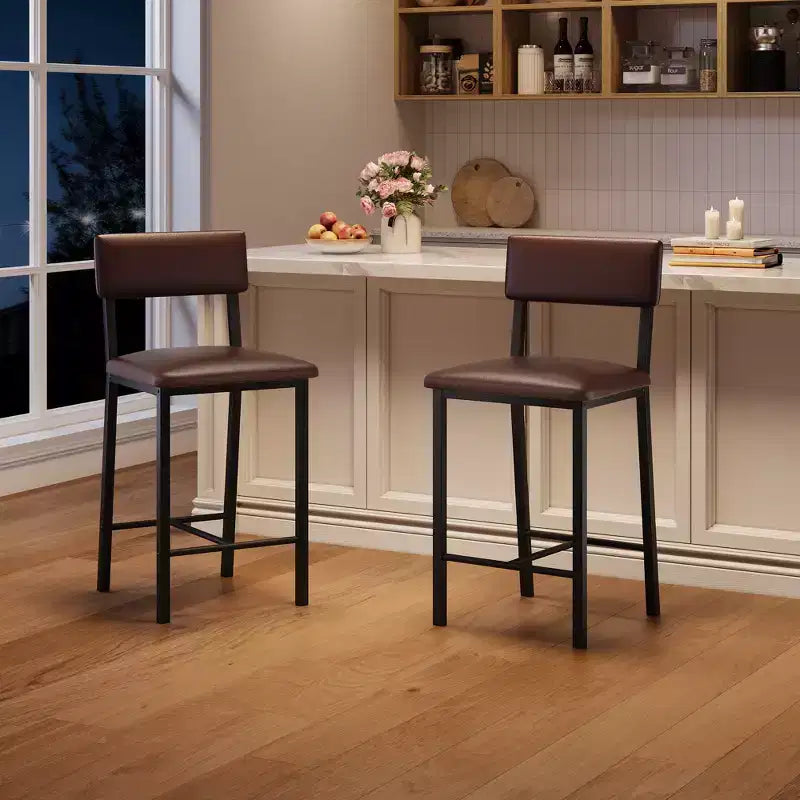 Set di 4 sgabelli da bar, sgabelli da bancone alti 63,5 cm con schienale ergonomico, seduta in pelle PU, struttura in metallo resistente per cucina, bar, ristorante