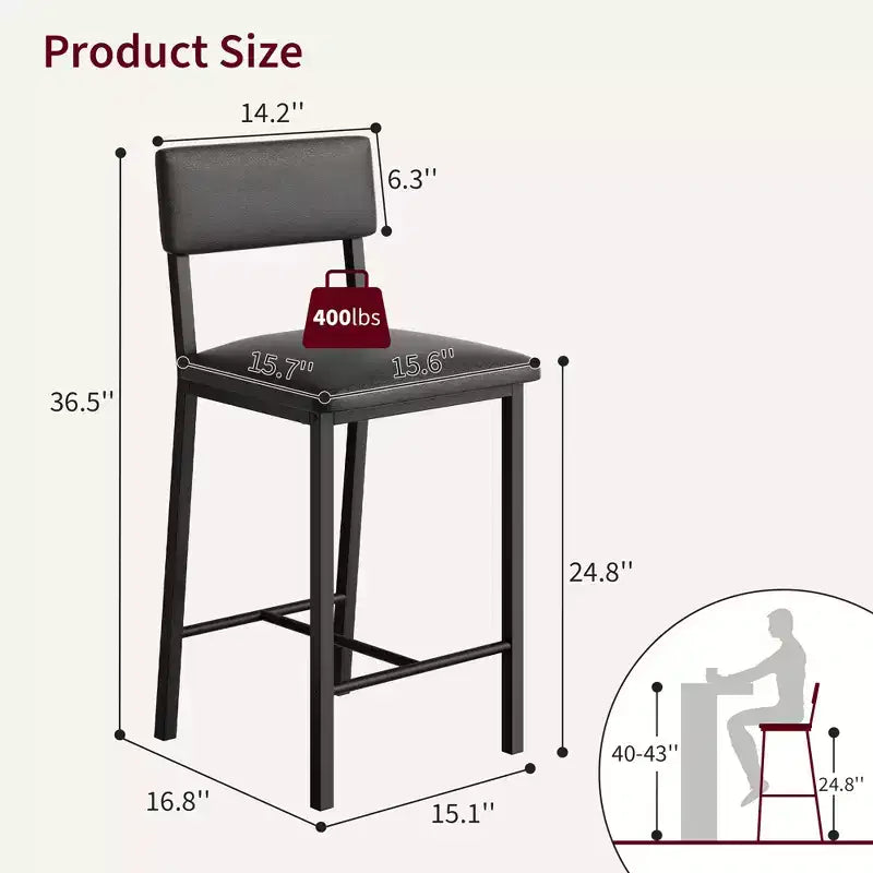 Set di 4 sgabelli da bar, sgabelli da bancone alti 63,5 cm con schienale ergonomico, seduta in pelle PU, struttura in metallo resistente per cucina, bar, ristorante