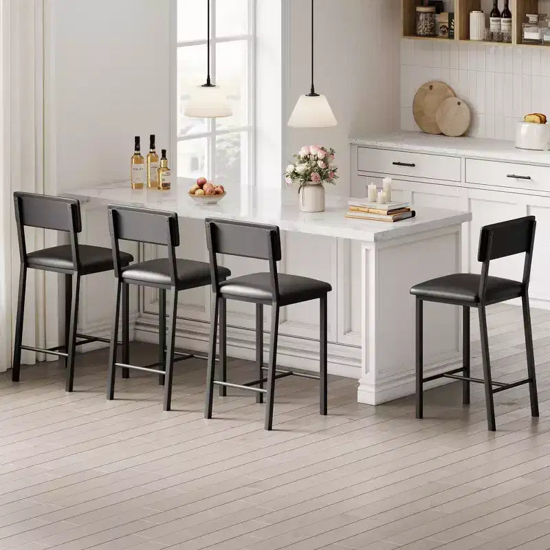 Set di 4 sgabelli da bar, sgabelli da bancone alti 63,5 cm con schienale ergonomico, seduta in pelle PU, struttura in metallo resistente per cucina, bar, ristorante