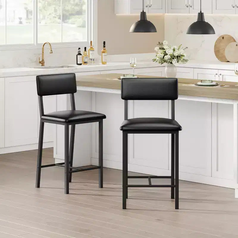 Set di 4 sgabelli da bar, sgabelli da bancone alti 63,5 cm con schienale ergonomico, seduta in pelle PU, struttura in metallo resistente per cucina, bar, ristorante