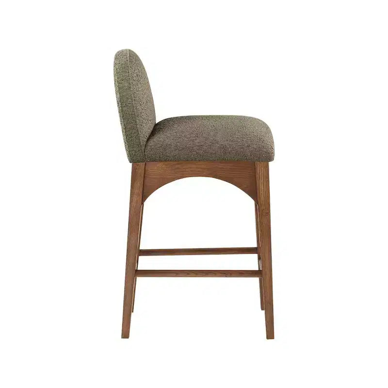 Mobili, Sgabello in tessuto bouclé color oliva Waldorf