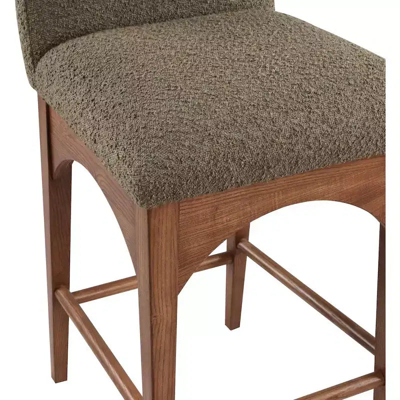 Mobili, Sgabello in tessuto bouclé color oliva Waldorf