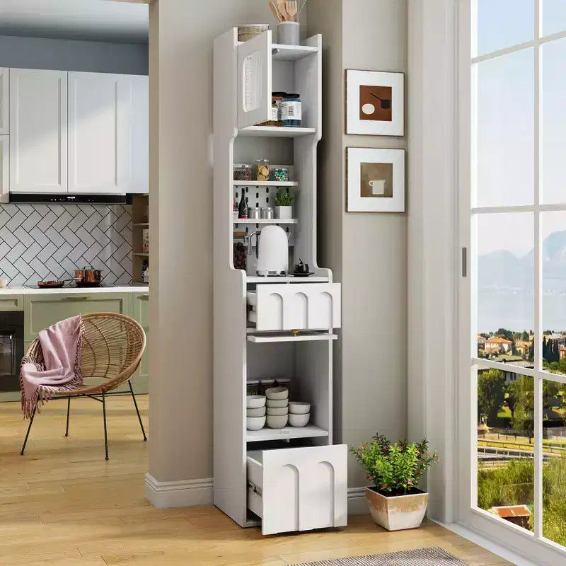 Mobile Contenitore Moderno Alto 180 cm con 2 Cassetti e Ante in Vetro