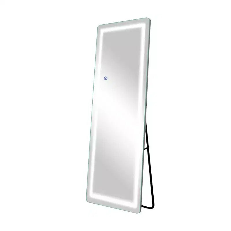 Specchio intero rettangolare angolare senza cornice in lega di alluminio con bordi arrotondati e supporto per soggiorno camera da letto, bianco
