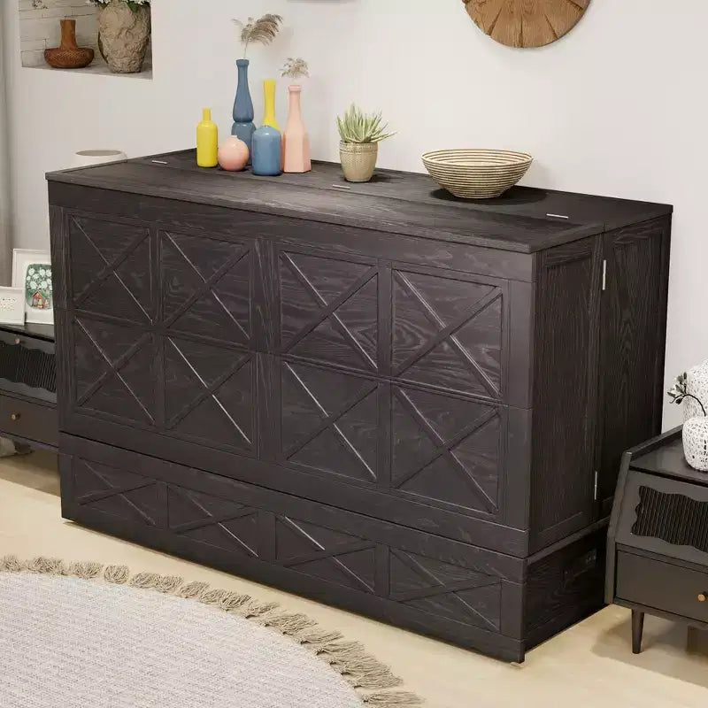 Letto a scomparsa Queen in legno massello con caricabatterie integrato e cassetto robusto
