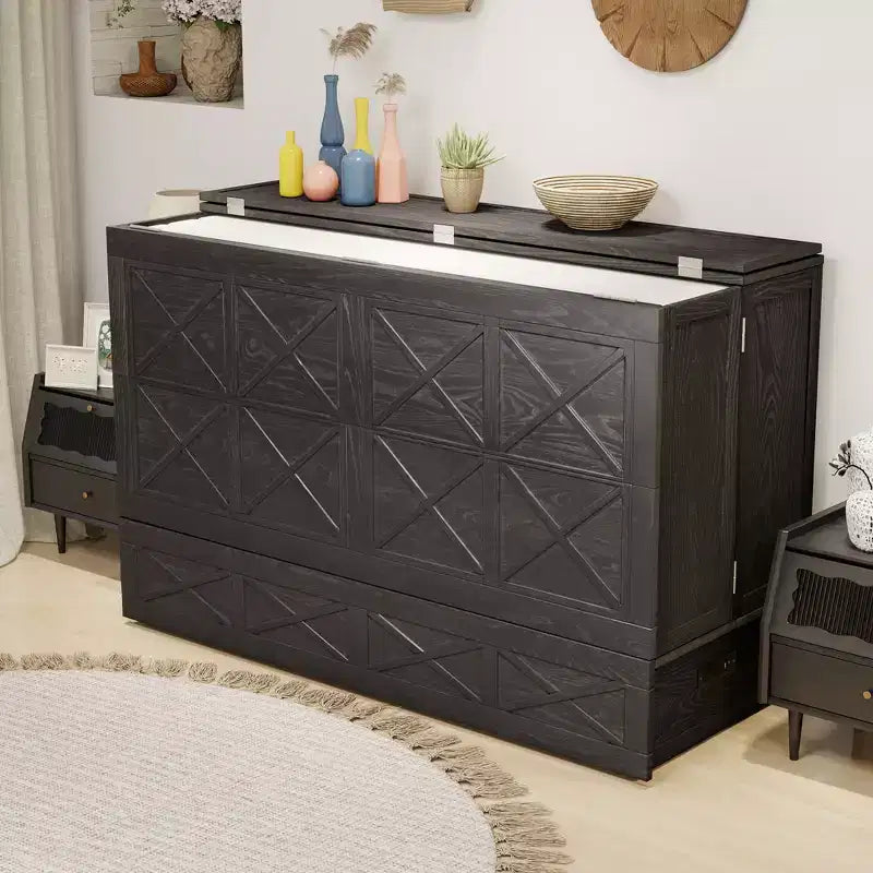 Letto a scomparsa Queen in legno massello con caricabatterie integrato e cassetto robusto