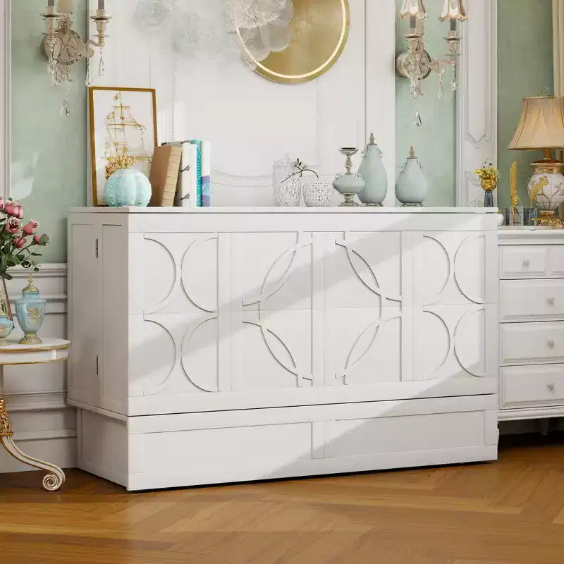 Letto a scomparsa Queen in legno massello con caricabatterie integrato e cassetto robusto