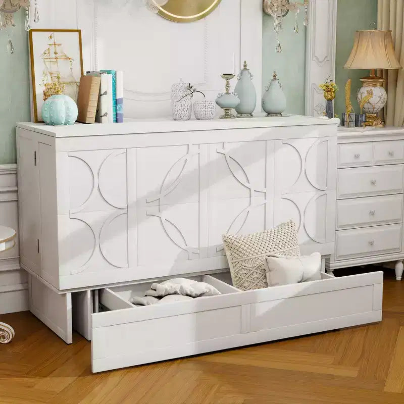 Letto a scomparsa Queen in legno massello con caricabatterie integrato e cassetto robusto