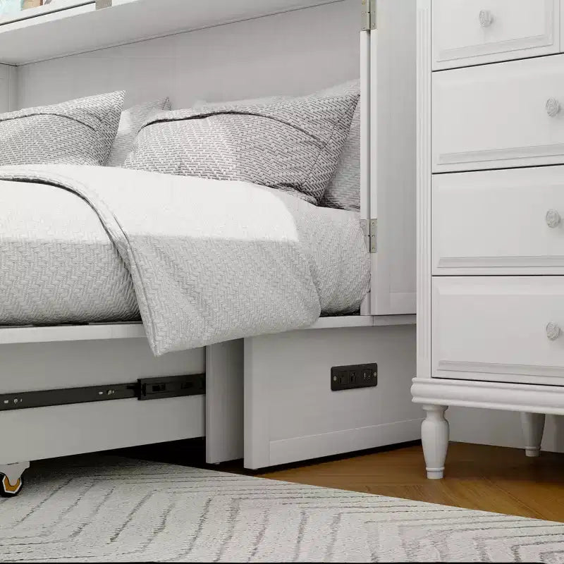 Letto a scomparsa Queen in legno massello con caricabatterie integrato e cassetto robusto