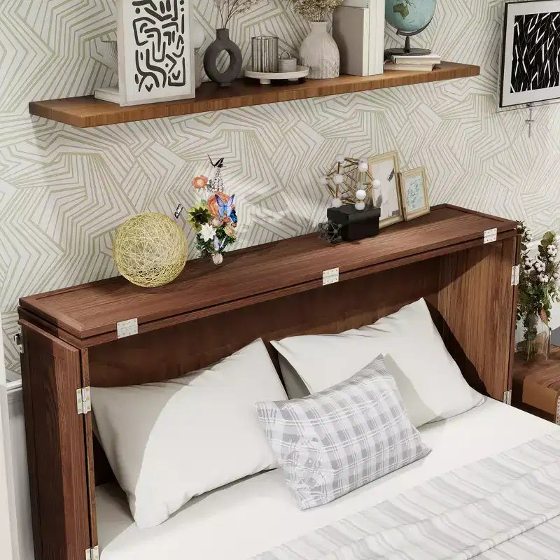 Letto a scomparsa Queen in legno massello con caricabatterie integrato e cassetto robusto