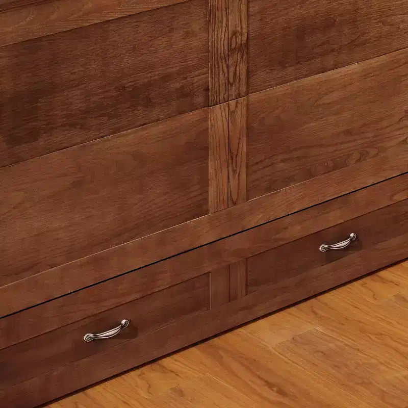 Letto a scomparsa Queen in legno massello con caricabatterie integrato e cassetto robusto